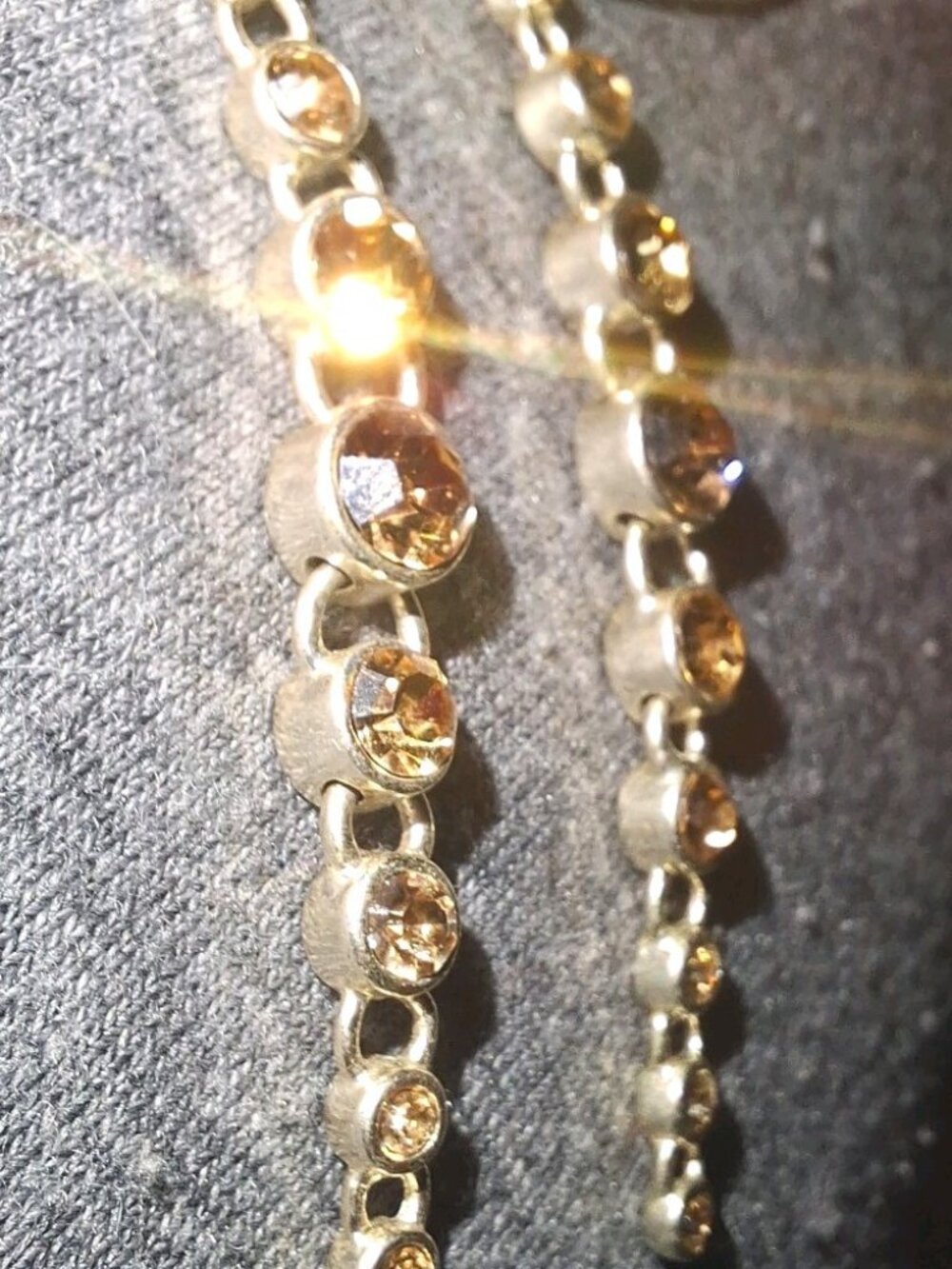 Vtg signed Graduated Dangle Hook crystal bezel Earrings signed F fossil?